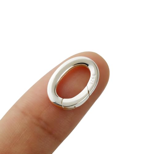 PUTNPC Halskette mit ovalen Perlen, 925er-Sterlingsilber, Karabinerverschluss, Karabinerverschluss, Schnappverschluss, 14 mm von PUTNPC
