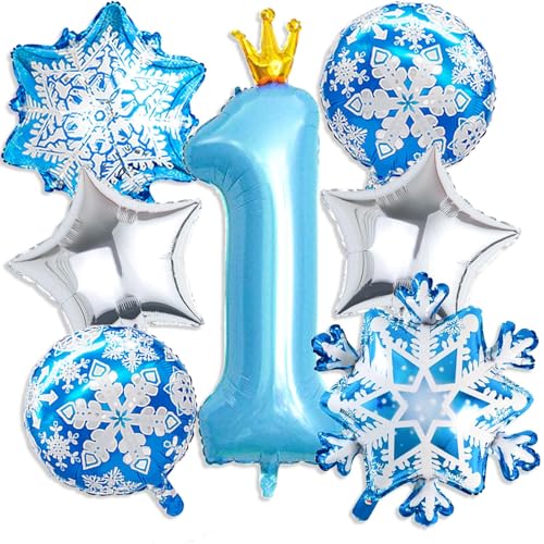 Froze 1th Geburtstagsdeko Mädchen,40 Zoll Blaue Zahl 5 Ballon mit Snowflake Luftballon für Prinzessin Geburtstag Deko,Party Deko für Mädchen Winterdeko Geburtstag von PUTUODA