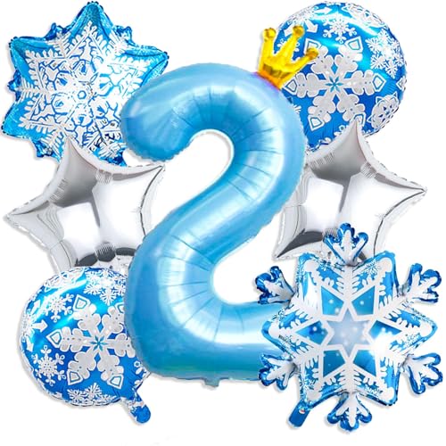 Froze 2th Geburtstagsdeko Mädchen,40 Zoll Blaue Zahl 5 Ballon mit Snowflake Luftballon für Prinzessin Geburtstag Deko,Party Deko für Mädchen Winterdeko Geburtstag von PUTUODA