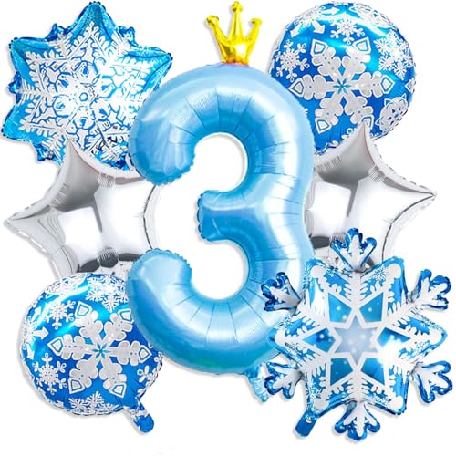 Froze 3th Geburtstagsdeko Mädchen,40 Zoll Blaue Zahl 5 Ballon mit Snowflake Luftballon für Prinzessin Geburtstag Deko,Party Deko für Mädchen Winterdeko Geburtstag von PUTUODA