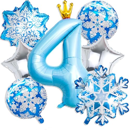 Froze 4th Geburtstagsdeko Mädchen,40 Zoll Blaue Zahl 5 Ballon mit Snowflake Luftballon für Prinzessin Geburtstag Deko,Party Deko für Mädchen Winterdeko Geburtstag von PUTUODA
