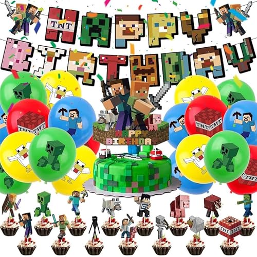 Geburtstagsdeko Kinder,Miner Geburtstagsdeko Jungen, 37 TLG Party Deko mit Luftballons, Banner, Tortenaufleger & Cupcake Topper, Miner Deko Kindergeburtstag Junge 7 8 9 Jahre Geburtstagsdeko Kinder,Miner Geburtstagsdeko Jungen, 37 TLG Party Deko mit Luftballons, Banner, Tortenaufleger & Cupcake Topper, Miner Deko Kindergeburtstag Junge 7 8 9 Jahre von PUTUODA