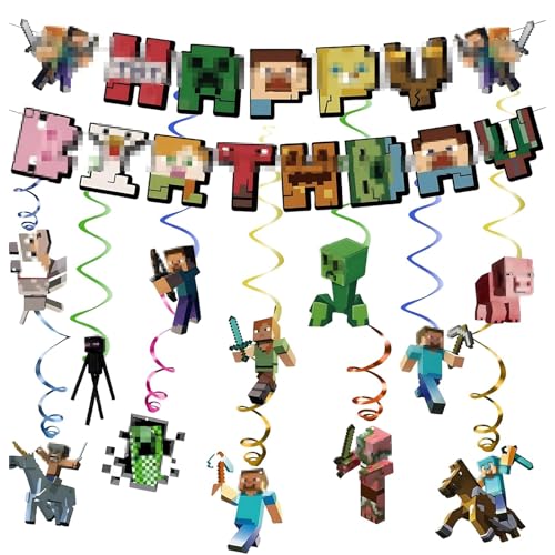 Miner Geburtstagsdeko für Jungen ,Pixel Stil Geburtstag Banner mit 6 Hängedekorationen,Pixel Miner Party Dekoration für Kindergeburtstag, Gamer Party Zubehör, Dekoration für Pixel Fans Miner Geburtstagsdeko für Jungen ,Pixel Stil Geburtstag Banner mit 6 Hängedekorationen,Pixel Miner Party Dekoration für Kindergeburtstag, Gamer Party Zubehör, Dekoration für Pixel Fans von PUTUODA