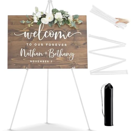 PUWOWYE Künstler Staffelei Stand, 160cm Verstellbares Stativ Tisch Kunst Leinwand Malerei Display, Easy Folding Studio Teleskop Boden Staffeleien für Hochzeit Poster Innen Außen, Weiß von PUWOWYE