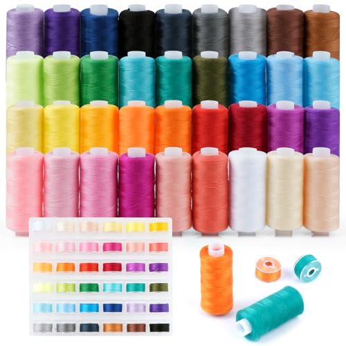 PUWOWYE NäHgarn Set NäHgarn FüR NäHmaschine, 36 Farben 400 Yard Nähmaschinengarn je Garnrollen und 36 Unterfadenspulen Qualitätsgarn Overlock Garn für Overlock, Garn Nähmaschine PUWOWYE NäHgarn Set NäHgarn FüR NäHmaschine, 36 Farben 400 Yard Nähmaschinengarn je Garnrollen und 36 Unterfadenspulen Qualitätsgarn Overlock Garn für Overlock, Garn Nähmaschine von PUWOWYE