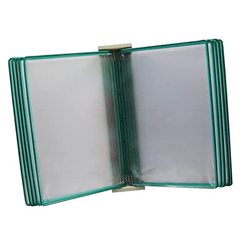 An der Wand montiertes Poster-Flipbook-Display mit 10 doppelseitigen Paneelen im A4-Letter-Format, an Referenzsystem (blau)(Green) von PUYUNA