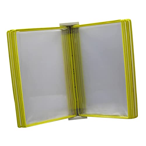 An der Wand montiertes Poster-Flipbook-Display mit 10 doppelseitigen Paneelen im A4-Letter-Format, an Referenzsystem (blau)(Yellow) von PUYUNA