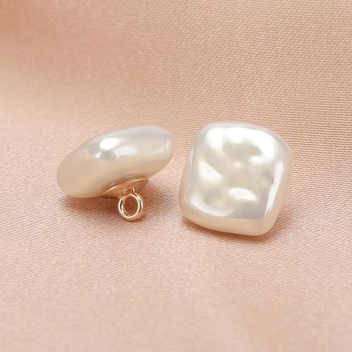 Modische Knöpfe, 10 Stück, 10/12 mm, kleine quadratische/runde Kugelperlen, halbrunde Perlen, dekorativ for Stoffarbeiten, Kunstharz-Ösenknöpfe(Beige,Square Shape 12mm/10pcs) von PUYUNA