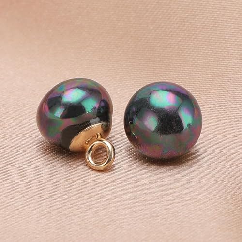 Modische Knöpfe, 10 Stück, 10/12 mm, kleine quadratische/runde Kugelperlen, halbrunde Perlen, dekorativ for Stoffarbeiten, Kunstharz-Ösenknöpfe(Five Colors,Round 10MM/10pcs) von PUYUNA