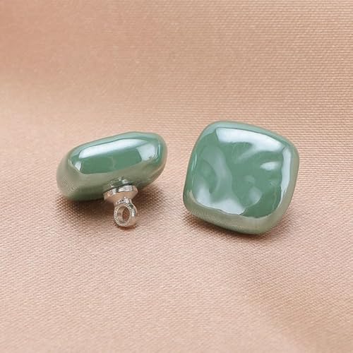 Modische Knöpfe, 10 Stück, 10/12 mm, kleine quadratische/runde Kugelperlen, halbrunde Perlen, dekorativ for Stoffarbeiten, Kunstharz-Ösenknöpfe(Green,Square Shape 12mm/10pcs) von PUYUNA