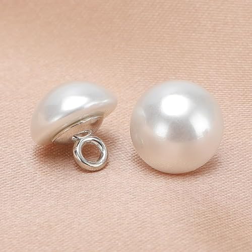 Modische Knöpfe, 10 Stück, 10/12 mm, kleine quadratische/runde Kugelperlen, halbrunde Perlen, dekorativ for Stoffarbeiten, Kunstharz-Ösenknöpfe(White,Semicircle 10mm/10pcs) von PUYUNA