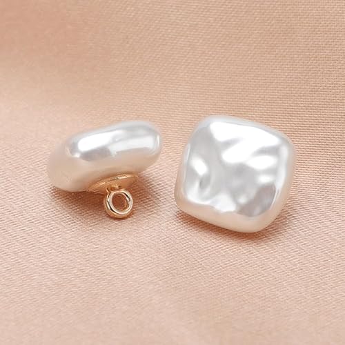 Modische Knöpfe, 10 Stück, 10/12 mm, kleine quadratische/runde Kugelperlen, halbrunde Perlen, dekorativ for Stoffarbeiten, Kunstharz-Ösenknöpfe(White,Square Shape 12mm/10pcs) von PUYUNA