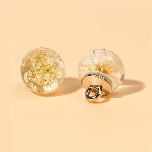 Modische Knöpfe, 10 Stück, 10 mm, Blume im Inneren, kleine runde Kugel, Perle, halbrunde Perle, dekorativ for Stoffherstellung, Kunstharz-Ösenknöpfe(Beige) von PUYUNA