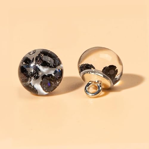 Modische Knöpfe, 10 Stück, 10 mm, Blume im Inneren, kleine runde Kugel, Perle, halbrunde Perle, dekorativ for Stoffherstellung, Kunstharz-Ösenknöpfe(Black) von PUYUNA