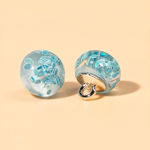 Modische Knöpfe, 10 Stück, 10 mm, Blume im Inneren, kleine runde Kugel, Perle, halbrunde Perle, dekorativ for Stoffherstellung, Kunstharz-Ösenknöpfe(Blue) von PUYUNA