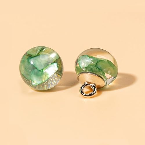 Modische Knöpfe, 10 Stück, 10 mm, Blume im Inneren, kleine runde Kugel, Perle, halbrunde Perle, dekorativ for Stoffherstellung, Kunstharz-Ösenknöpfe(Green) von PUYUNA