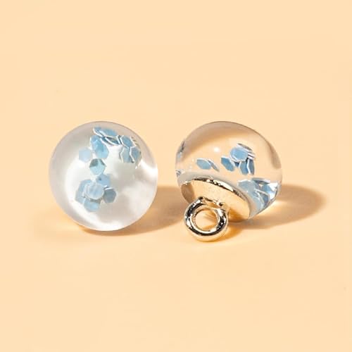 Modische Knöpfe, 10 Stück, 10 mm, Blume im Inneren, kleine runde Kugel, Perle, halbrunde Perle, dekorativ for Stoffherstellung, Kunstharz-Ösenknöpfe(Light Blue) von PUYUNA