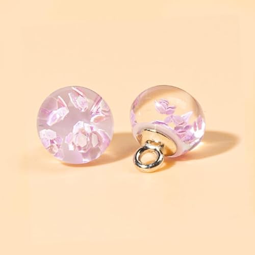 Modische Knöpfe, 10 Stück, 10 mm, Blume im Inneren, kleine runde Kugel, Perle, halbrunde Perle, dekorativ for Stoffherstellung, Kunstharz-Ösenknöpfe(Light Purple) von PUYUNA