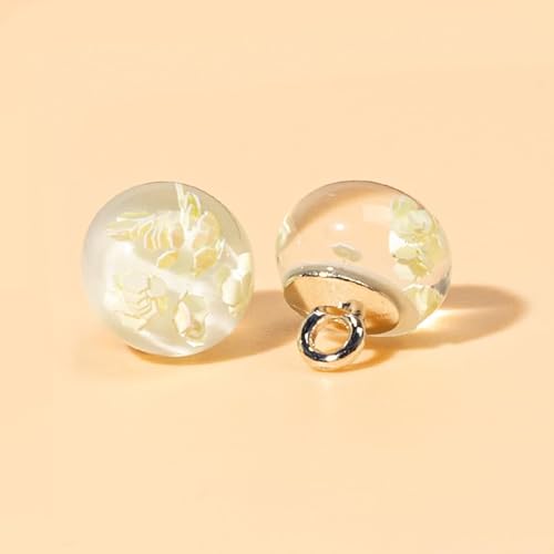 Modische Knöpfe, 10 Stück, 10 mm, Blume im Inneren, kleine runde Kugel, Perle, halbrunde Perle, dekorativ for Stoffherstellung, Kunstharz-Ösenknöpfe(Light Yellow) von PUYUNA