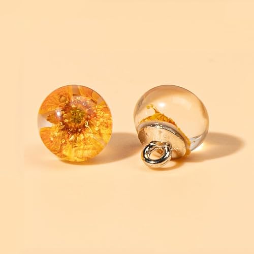 Modische Knöpfe, 10 Stück, 10 mm, Blume im Inneren, kleine runde Kugel, Perle, halbrunde Perle, dekorativ for Stoffherstellung, Kunstharz-Ösenknöpfe(Orange) von PUYUNA