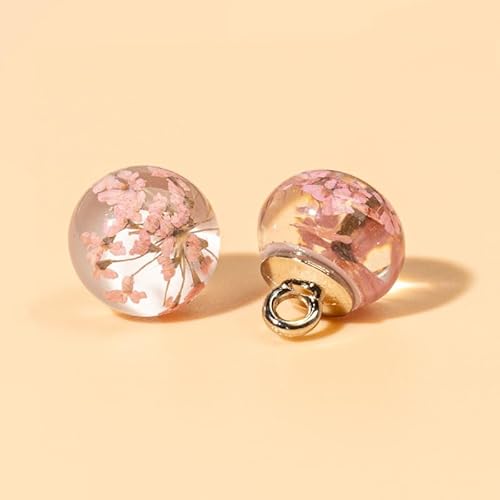 Modische Knöpfe, 10 Stück, 10 mm, Blume im Inneren, kleine runde Kugel, Perle, halbrunde Perle, dekorativ for Stoffherstellung, Kunstharz-Ösenknöpfe(Pollen) von PUYUNA