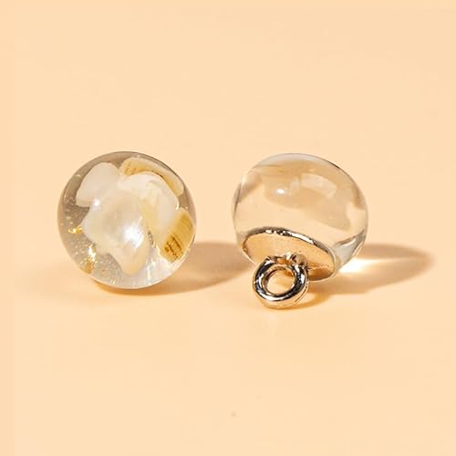 Modische Knöpfe, 10 Stück, 10 mm, Blume im Inneren, kleine runde Kugel, Perle, halbrunde Perle, dekorativ for Stoffherstellung, Kunstharz-Ösenknöpfe(White) von PUYUNA