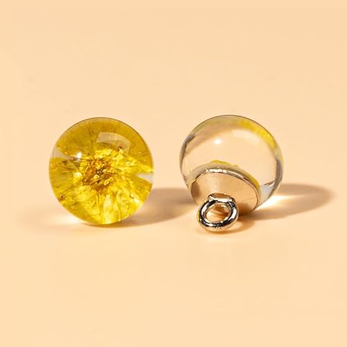 Modische Knöpfe, 10 Stück, 10 mm, Blume im Inneren, kleine runde Kugel, Perle, halbrunde Perle, dekorativ for Stoffherstellung, Kunstharz-Ösenknöpfe(Yellow) von PUYUNA