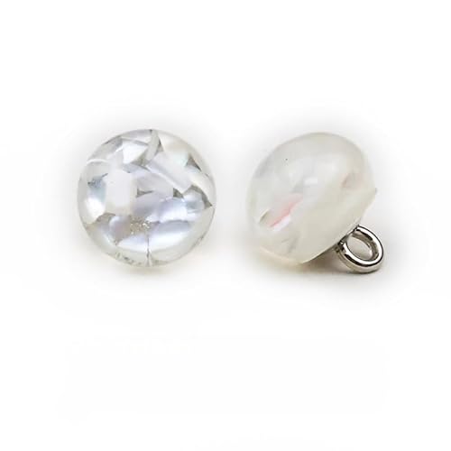 Modische Knöpfe, 10 Stück, 10 mm, hellblau, kleine runde Kugelperle, halbrunde Perle, dekorativ for Stoffherstellung, Kunstharz-Ösenknöpfe(11# White) von PUYUNA