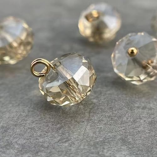 Modische Knöpfe, 10 Stück, 10 mm, transparent, kleine runde Kugelperlen, halbrunde Perlen, dekorativ for Stoffarbeiten, Kunstharz-Ösenknöpfe(Light Yellow) von PUYUNA