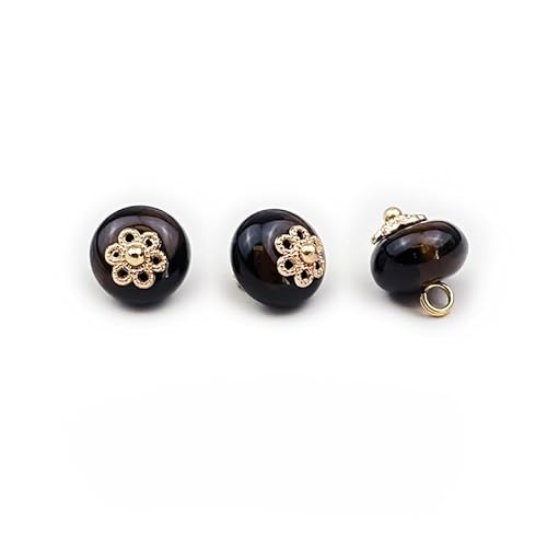 Modische Knöpfe, 20 Stück, 10 mm, Jade-Imitation, kleine runde Kugelperle, halbrunde Perle, dekorativ for Stoffherstellung, Kunstharz-Ösenknopf(Black) von PUYUNA