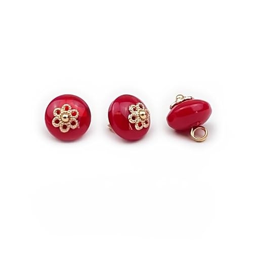 Modische Knöpfe, 20 Stück, 10 mm, Jade-Imitation, kleine runde Kugelperle, halbrunde Perle, dekorativ for Stoffherstellung, Kunstharz-Ösenknopf(Bright Red) von PUYUNA
