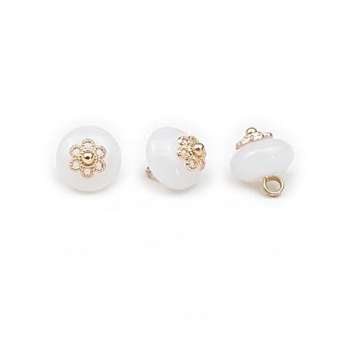 Modische Knöpfe, 20 Stück, 10 mm, Jade-Imitation, kleine runde Kugelperle, halbrunde Perle, dekorativ for Stoffherstellung, Kunstharz-Ösenknopf(Bright White) von PUYUNA