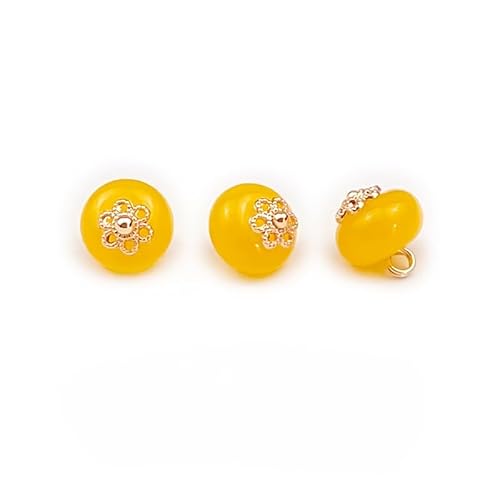 Modische Knöpfe, 20 Stück, 10 mm, Jade-Imitation, kleine runde Kugelperle, halbrunde Perle, dekorativ for Stoffherstellung, Kunstharz-Ösenknopf(Bright Yellow) von PUYUNA