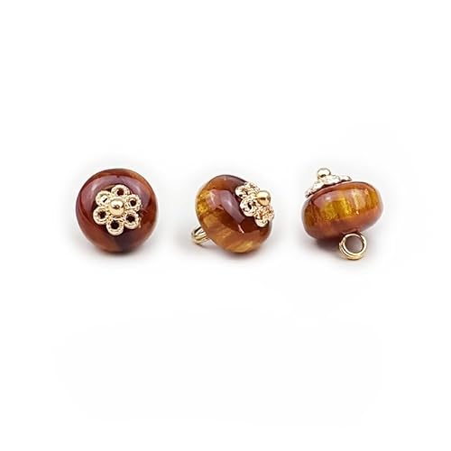 Modische Knöpfe, 20 Stück, 10 mm, Jade-Imitation, kleine runde Kugelperle, halbrunde Perle, dekorativ for Stoffherstellung, Kunstharz-Ösenknopf(Brown Orange) von PUYUNA