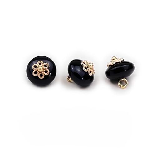 Modische Knöpfe, 20 Stück, 10 mm, Jade-Imitation, kleine runde Kugelperle, halbrunde Perle, dekorativ for Stoffherstellung, Kunstharz-Ösenknopf(Deep Black) von PUYUNA