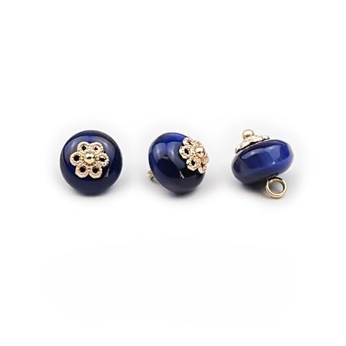 Modische Knöpfe, 20 Stück, 10 mm, Jade-Imitation, kleine runde Kugelperle, halbrunde Perle, dekorativ for Stoffherstellung, Kunstharz-Ösenknopf(Deep Blue) von PUYUNA