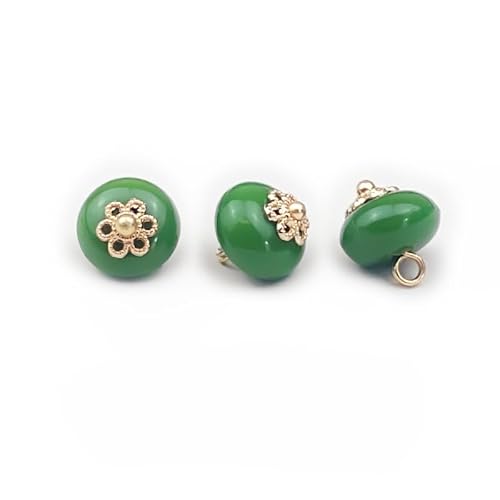 Modische Knöpfe, 20 Stück, 10 mm, Jade-Imitation, kleine runde Kugelperle, halbrunde Perle, dekorativ for Stoffherstellung, Kunstharz-Ösenknopf(Deep Green) von PUYUNA