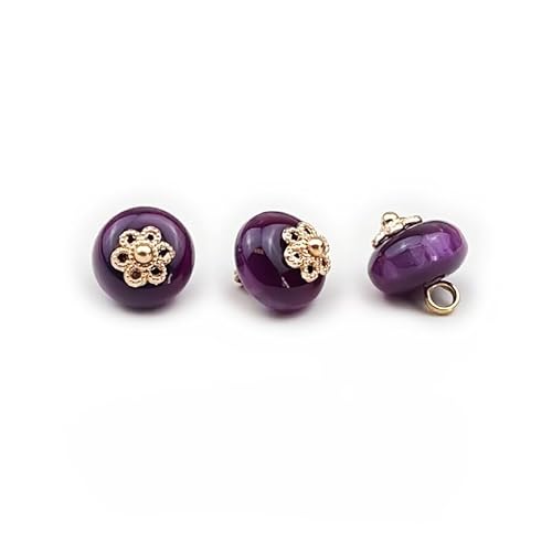 Modische Knöpfe, 20 Stück, 10 mm, Jade-Imitation, kleine runde Kugelperle, halbrunde Perle, dekorativ for Stoffherstellung, Kunstharz-Ösenknopf(Deep Purple) von PUYUNA