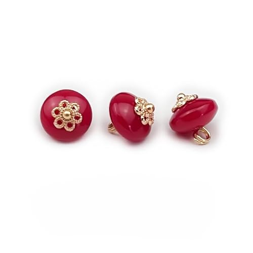Modische Knöpfe, 20 Stück, 10 mm, Jade-Imitation, kleine runde Kugelperle, halbrunde Perle, dekorativ for Stoffherstellung, Kunstharz-Ösenknopf(Deep red) von PUYUNA