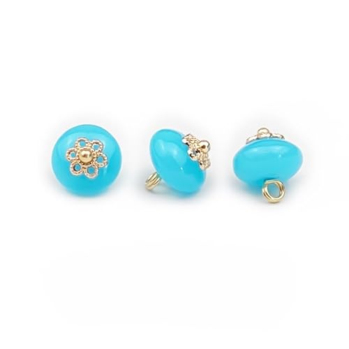 Modische Knöpfe, 20 Stück, 10 mm, Jade-Imitation, kleine runde Kugelperle, halbrunde Perle, dekorativ for Stoffherstellung, Kunstharz-Ösenknopf(Lake Blue) von PUYUNA