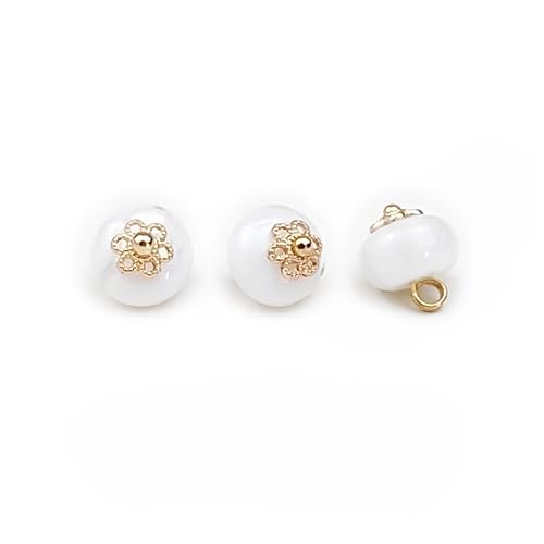 Modische Knöpfe, 20 Stück, 10 mm, Jade-Imitation, kleine runde Kugelperle, halbrunde Perle, dekorativ for Stoffherstellung, Kunstharz-Ösenknopf(White) von PUYUNA