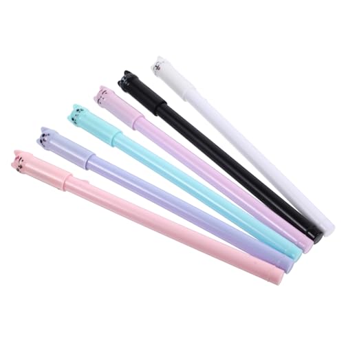 PUYUNA 6 Stück 3D-Cartoon-Katzen-Gelstifte mit Stiftkappe | 0,5 mm glattes Schreiben | Unverzichtbares, hochwertiges Briefpapier for Büro und Studium von PUYUNA
