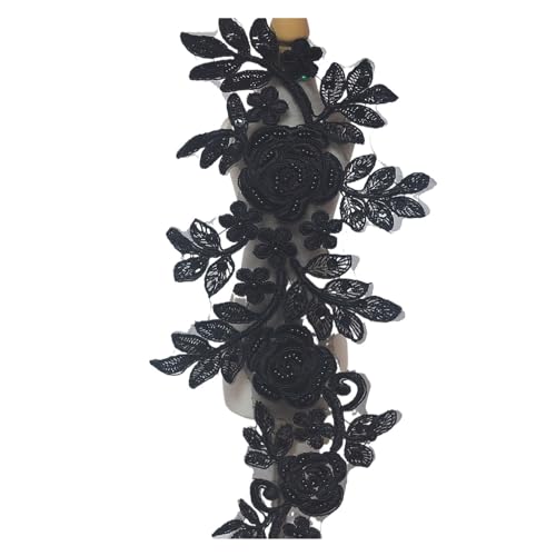 Spitzenapplikation, 1 Stück, weiße/schwarze Spitzenapplikation (15,7 cm/39,4 cm), Hochzeits-Braut-Flicken, DIY-Blumen-Näh-Bastelspitze mit Perlen und Birnenmotiv for Brautkleider, Braut-DIY-Bastelarbe von PUYUNA