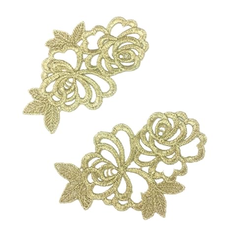 Spitzenapplikation, Spiegelpaar mit Spitzenapplikation, bestickte Aufnäher, goldene Guipure-Spitze, Nähspitze for Kleiderapplikationen, DIY-Brautkopfschmuck, Spitzenkragen for Brautkleid, Brautkleid, von PUYUNA