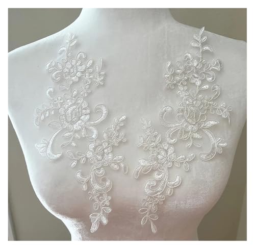 Spitzenapplikation, Spitzenapplikation, 1 Paar Blumen for Aufnähen von Spitzenflicken, Stickapplikation, Reparatur for Brautkleider, 25 x 12 cm, for Brautkleider, Brautschmuck, Bastelarbeiten (rot)(Wh Spitzenapplikation, Spitzenapplikation, 1 Paar Blumen for Aufnähen von Spitzenflicken, Stickapplikation, Reparatur for Brautkleider, 25 x 12 cm, for Brautkleider, Brautschmuck, Bastelarbeiten (rot)(Wh von PUYUNA