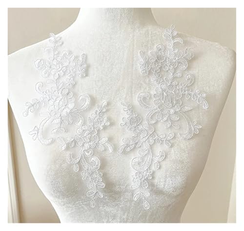 Spitzenapplikation, Spitzenapplikation, 1 Paar Blumen for Aufnähen von Spitzenflicken, Stickapplikation, Reparatur for Brautkleider, 25 x 12 cm, for Brautkleider, Brautschmuck, Bastelarbeiten (rot)(Pu von PUYUNA