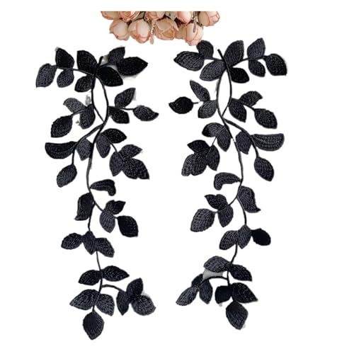 Spitzenapplikation, Spitzenapplikation, 1 Paar grüne Blattreparatur, Spitzenkragenflicken, Stickapplikationszubehör, 31 x 12 cm, for Brautkleider, Brautschmuck, Bastelarbeiten (grün)(Black) von PUYUNA