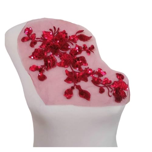 Spitzenapplikation, Spitzenapplikation, 1 Stück, bunte Blumenstickerei, Pailletten, for Aufnähen auf Kleidung, gestickte Applikationen, 28 x 16 cm, for Brautkleider, Brautschmuck, Bastelarbeiten (rot) Spitzenapplikation, Spitzenapplikation, 1 Stück, bunte Blumenstickerei, Pailletten, for Aufnähen auf Kleidung, gestickte Applikationen, 28 x 16 cm, for Brautkleider, Brautschmuck, Bastelarbeiten (rot) von PUYUNA