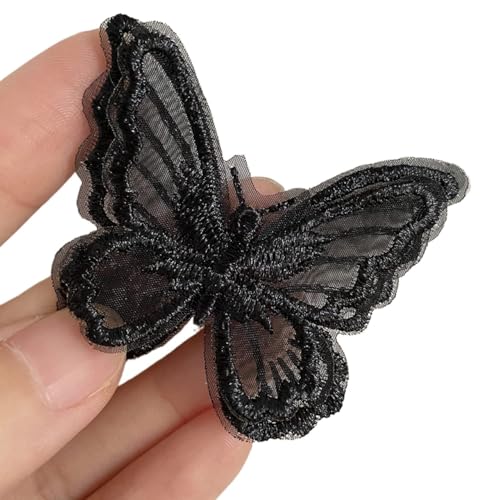 Spitzenapplikation, Spitzenapplikation, 10 Stück, doppellagige Netzspitze, Schmetterlingsflicken, Reparaturapplikationen for Brautkleider, Brautkleider, DIY-Bastelarbeiten (Pink)(Black) von PUYUNA