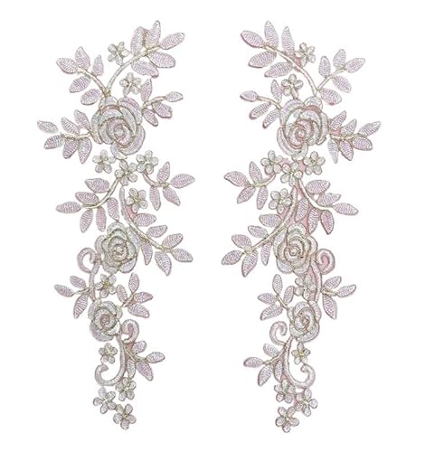 Spitzenapplikation, Spitzenapplikation, 4 Stück/2 Paar, 14,5 x 35 cm, rosagoldfarbener Stoff, Blumen-Venise-Spitze, Nähapplikation, Spitzenkragen, Ausschnitt for Brautkleider, Brautschmuck, Bastelarbe Spitzenapplikation, Spitzenapplikation, 4 Stück/2 Paar, 14,5 x 35 cm, rosagoldfarbener Stoff, Blumen-Venise-Spitze, Nähapplikation, Spitzenkragen, Ausschnitt for Brautkleider, Brautschmuck, Bastelarbe von PUYUNA